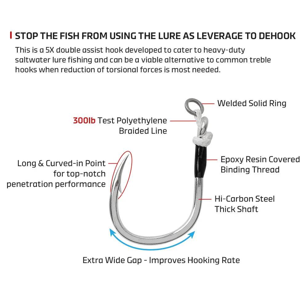 NOEBY Plugging Inline Single Assist Hook – 5X Strength Big Game Lure Hook - Fish & Cheaps | Fishing & Outdoor Gear