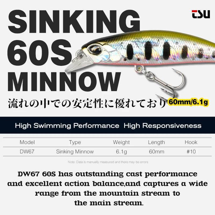 TSURINOYA Intruder 60S Sinking Minnow - Fish & Cheaps | Fishing & Outdoor Gear