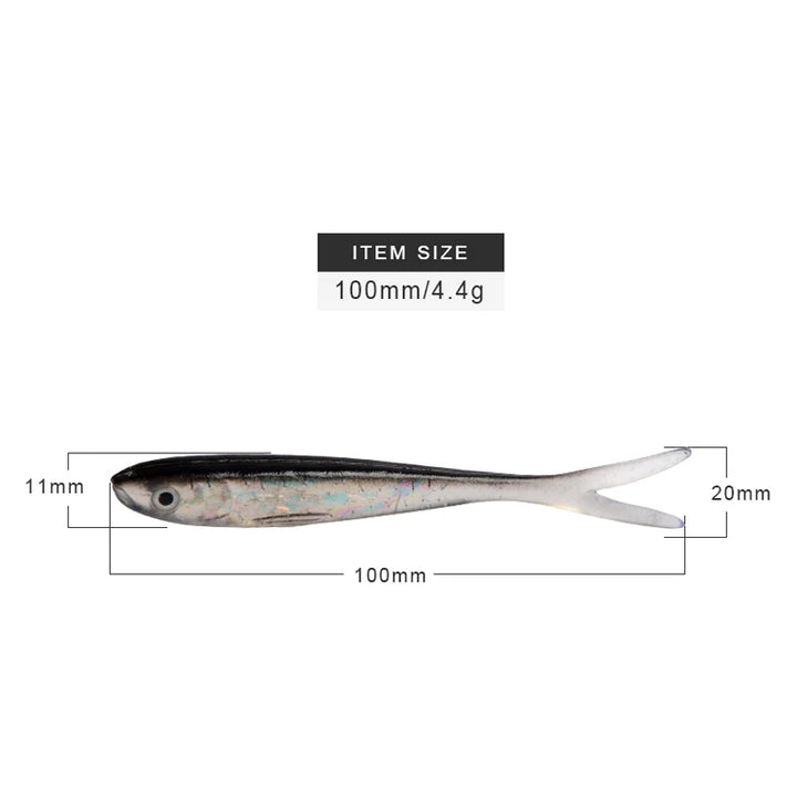 MEREDITH 5pcs 100mm 4.4g Saltwater Freshwater Fishing Soft Lures – Silicone Minnow Worms Wobblers Artificial Bait (Bass Tackle Jigs)
