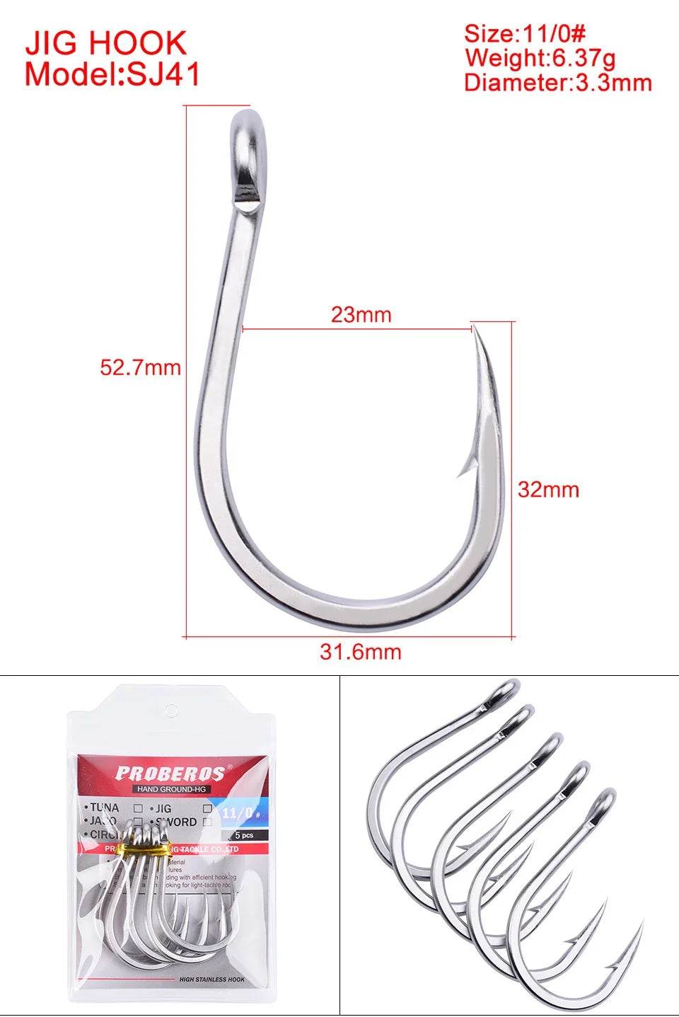 PROBEROS Large Stainless Steel Sea Hook - Fish & Cheaps | Fishing & Outdoor Gear