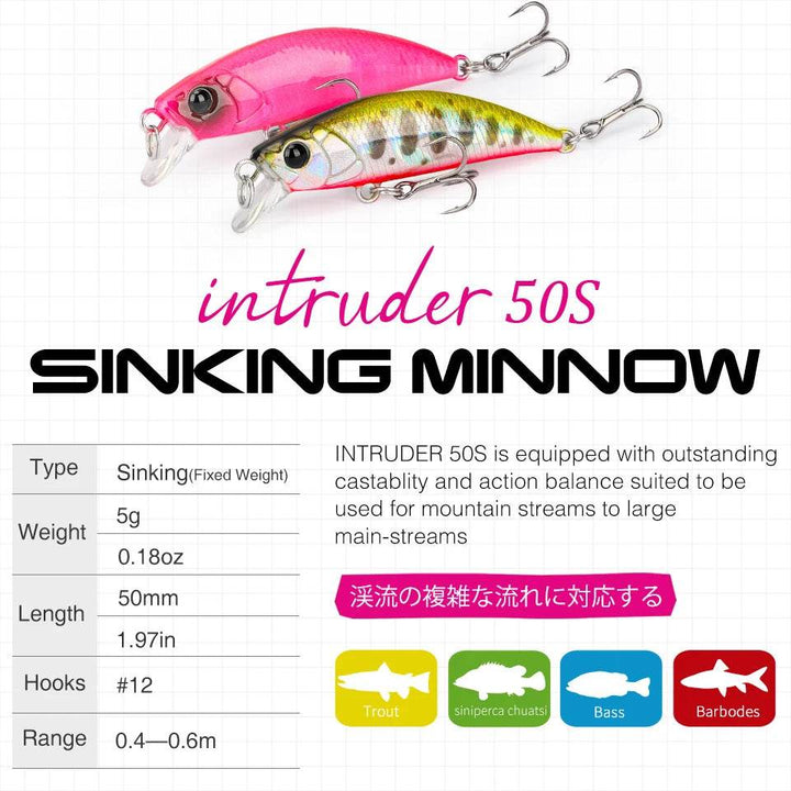 TSURINOYA INTRUDER 50S Sinking Minnow – Precision Trout Lure - Fish & Cheaps | Fishing & Outdoor Gear