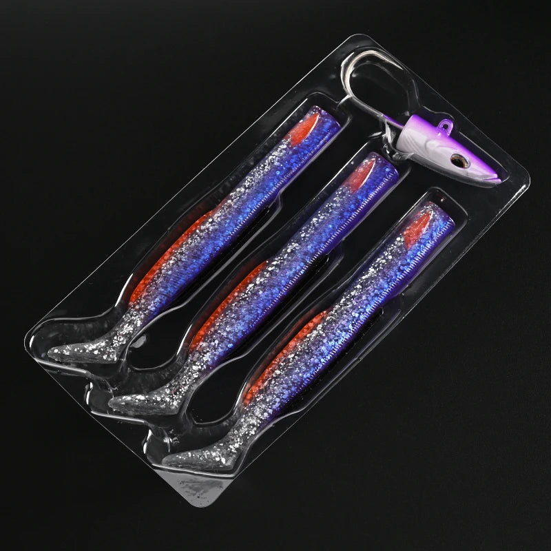 BLUX Happy Sandeel 13cm 27g Soft Live Eel Fishing Lure Paddle Tail Jig Head Hook Vinyls Vibration Artificial Bait Saltwater Gear
