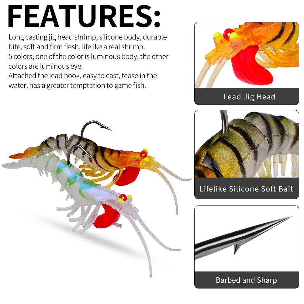 PROBEROS Luminous Shrimp Soft Prawn Bait - Fish & Cheaps | Fishing & Outdoor Gear