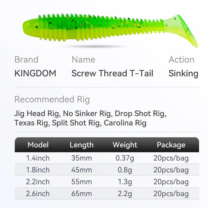 KINGDOM Screw Thread T-Tail Soft Lures - Fish & Cheaps | Fishing & Outdoor Gear