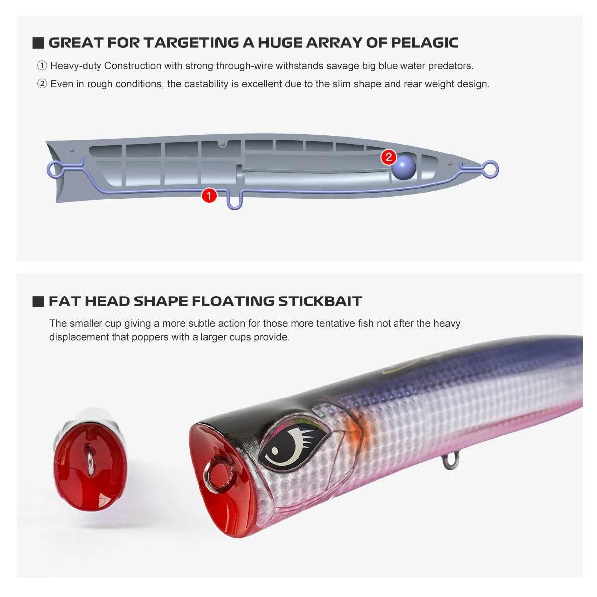 NOEBY Daio 190mm Popper – Big Game Surface Lure - Fish & Cheaps | Fishing & Outdoor Gear