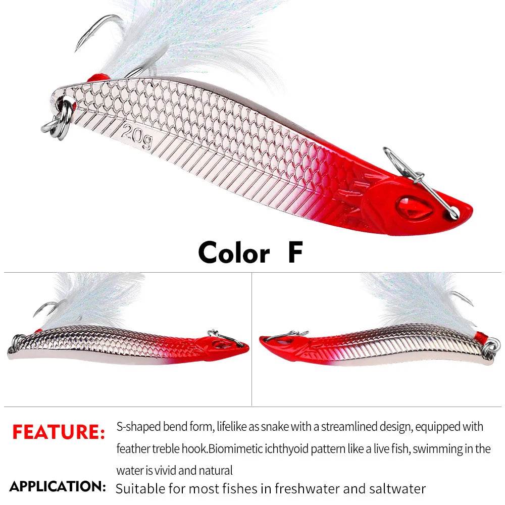 PROBEROS Spinner Spoon Metal Lure – Leech Feather Treble Hook - Fish & Cheaps | Fishing & Outdoor Gear