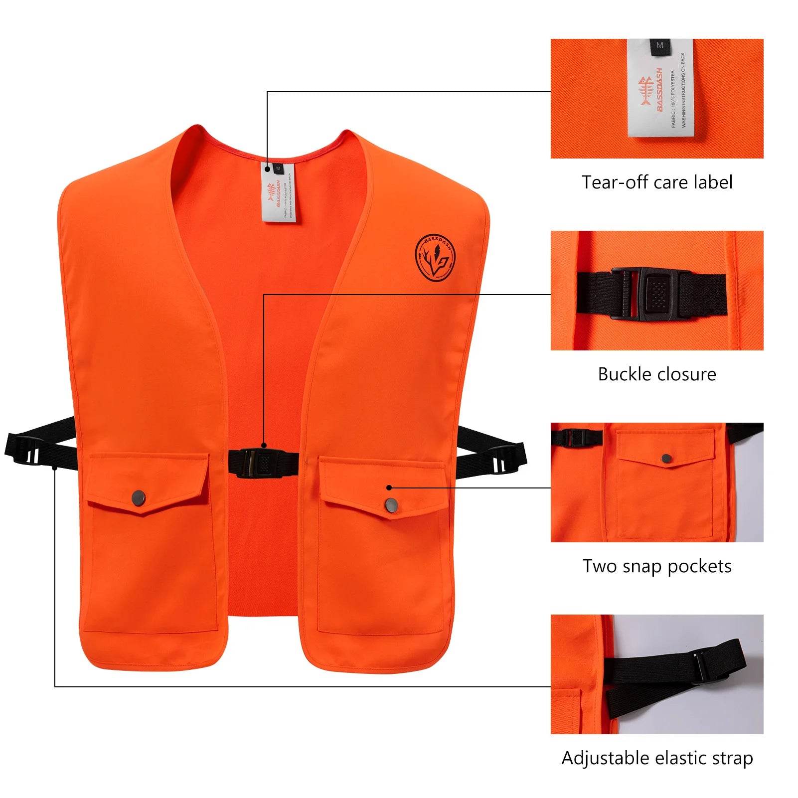 BASSDASH Blaze Orange High Visibility Vest & Cap Combo - Fish & Cheaps | Fishing & Outdoor Gear