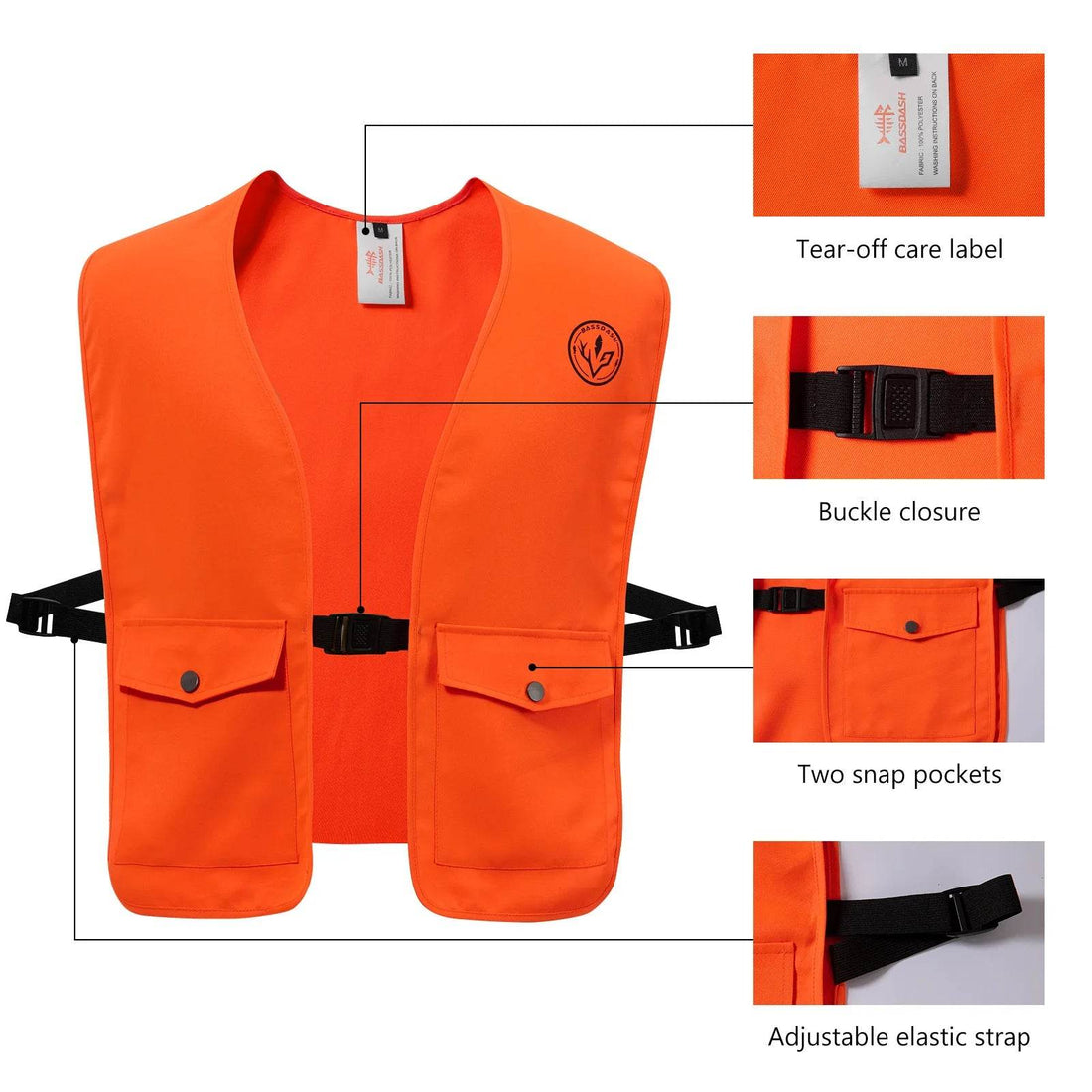 BASSDASH Blaze Orange High Visibility Vest & Cap Combo - Fish & Cheaps | Fishing & Outdoor Gear