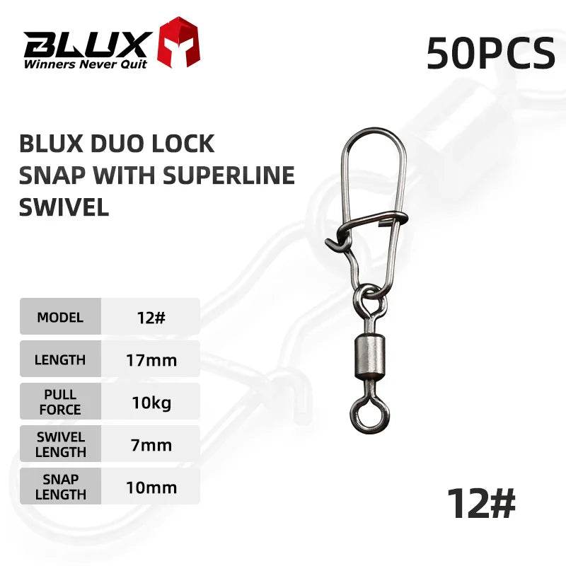 BLUX Quick Change Lock Snap with Superline Swivel – 50pcs - Fish & Cheaps | Fishing & Outdoor Gear