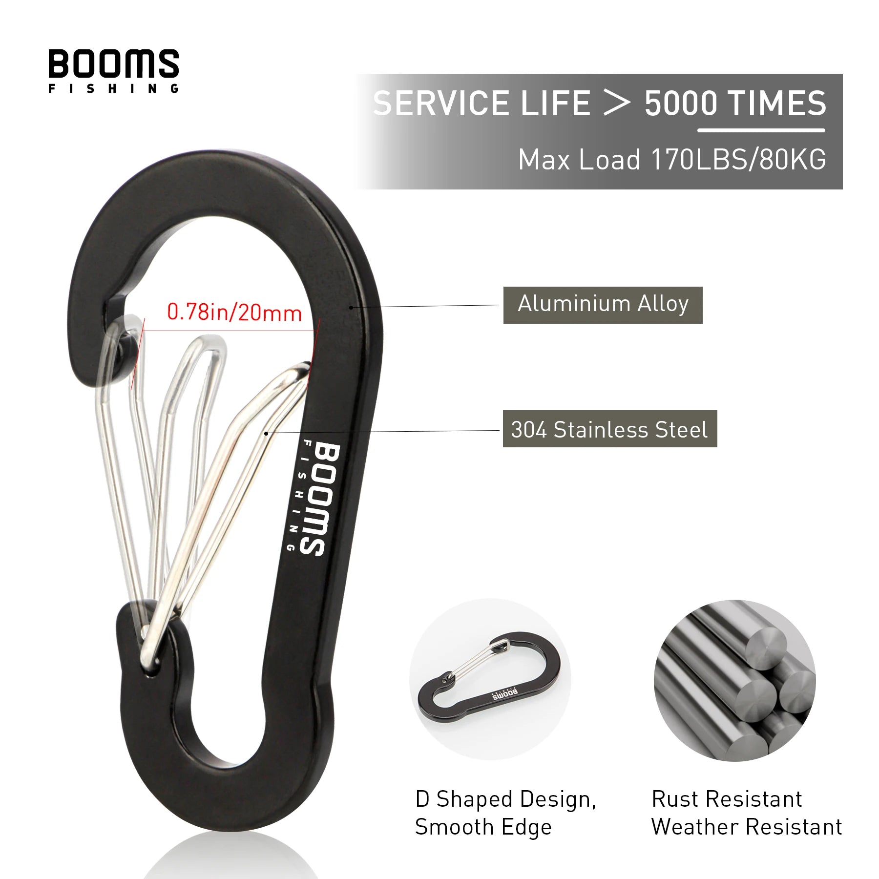 Booms Fishing CC5 Alloy Carabiner Clip – 10 Pack