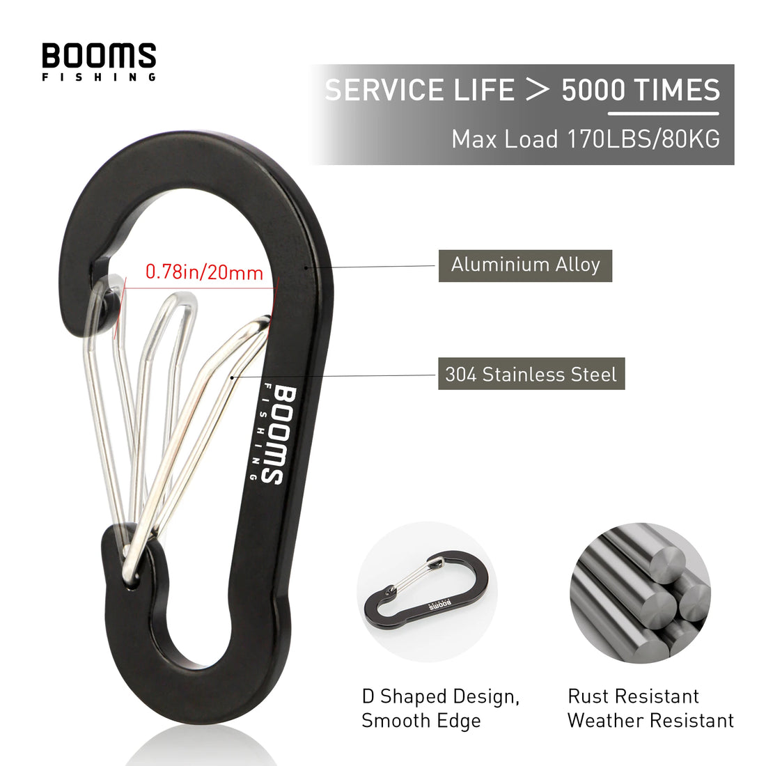 Booms Fishing CC5 Alloy Carabiner Clip – 10 Pack