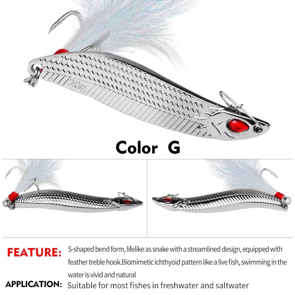 PROBEROS Spinner Spoon Metal Lure – Leech Feather Treble Hook - Fish & Cheaps | Fishing & Outdoor Gear