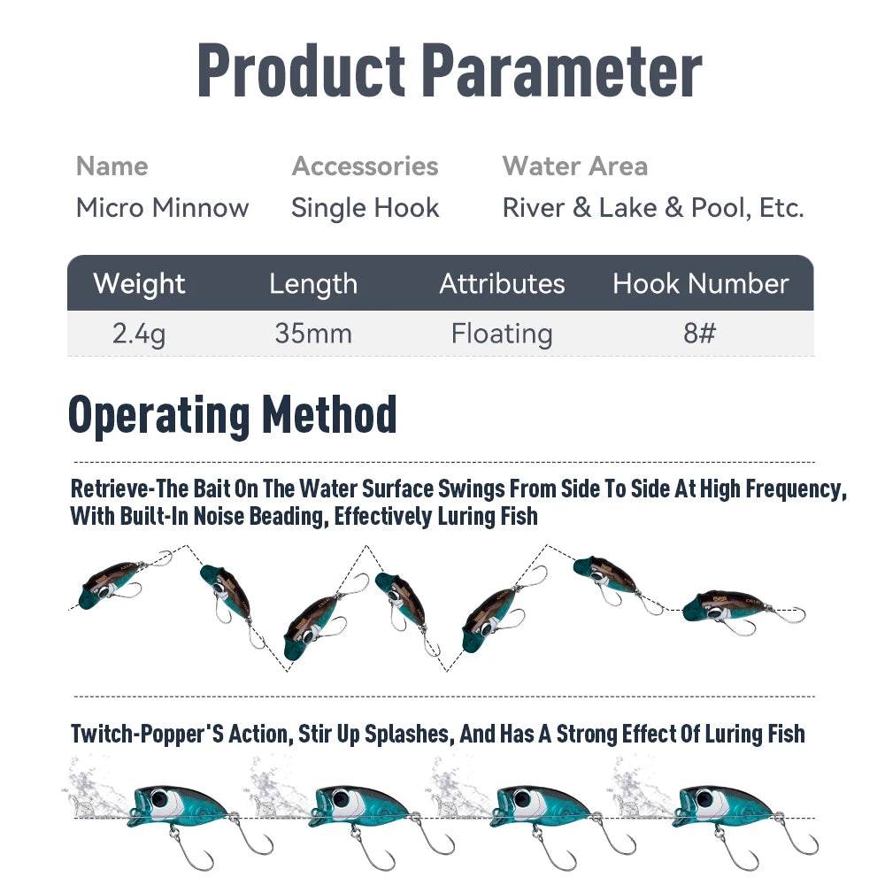 Kingdom Micro Minnow 35mm Floating Popper - Fish & Cheaps | Fishing & Outdoor Gear