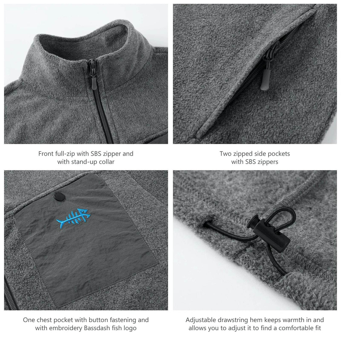 BASSDASH AllDay Men’s Full Zip Fleece Jacket - Fish & Cheaps | Fishing & Outdoor Gear