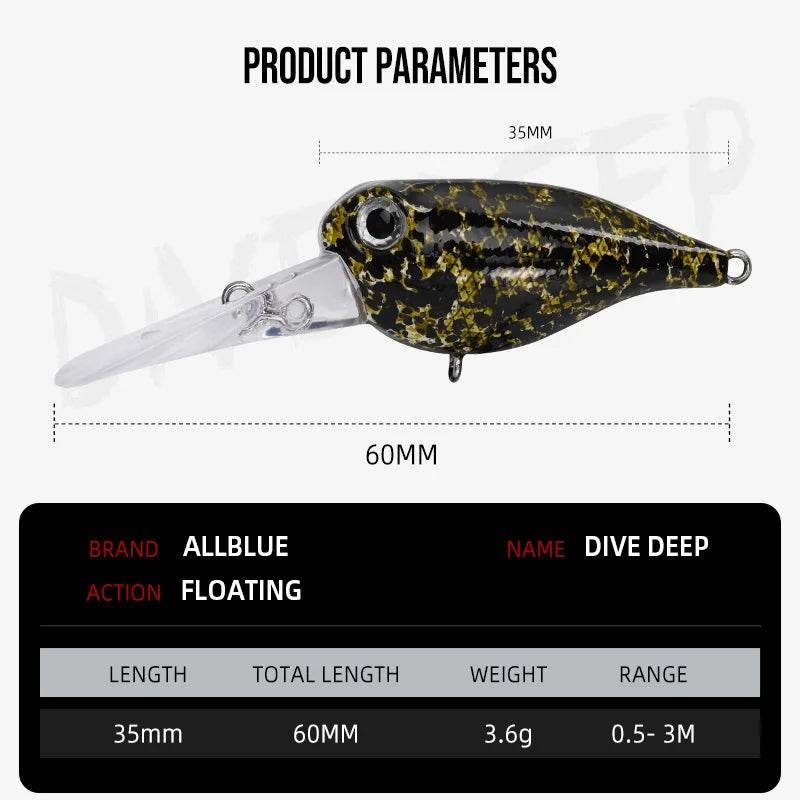 ALLBLUE Dive Deep Crankbait – Compact Floating Wobbler - Fish & Cheaps | Fishing & Outdoor Gear