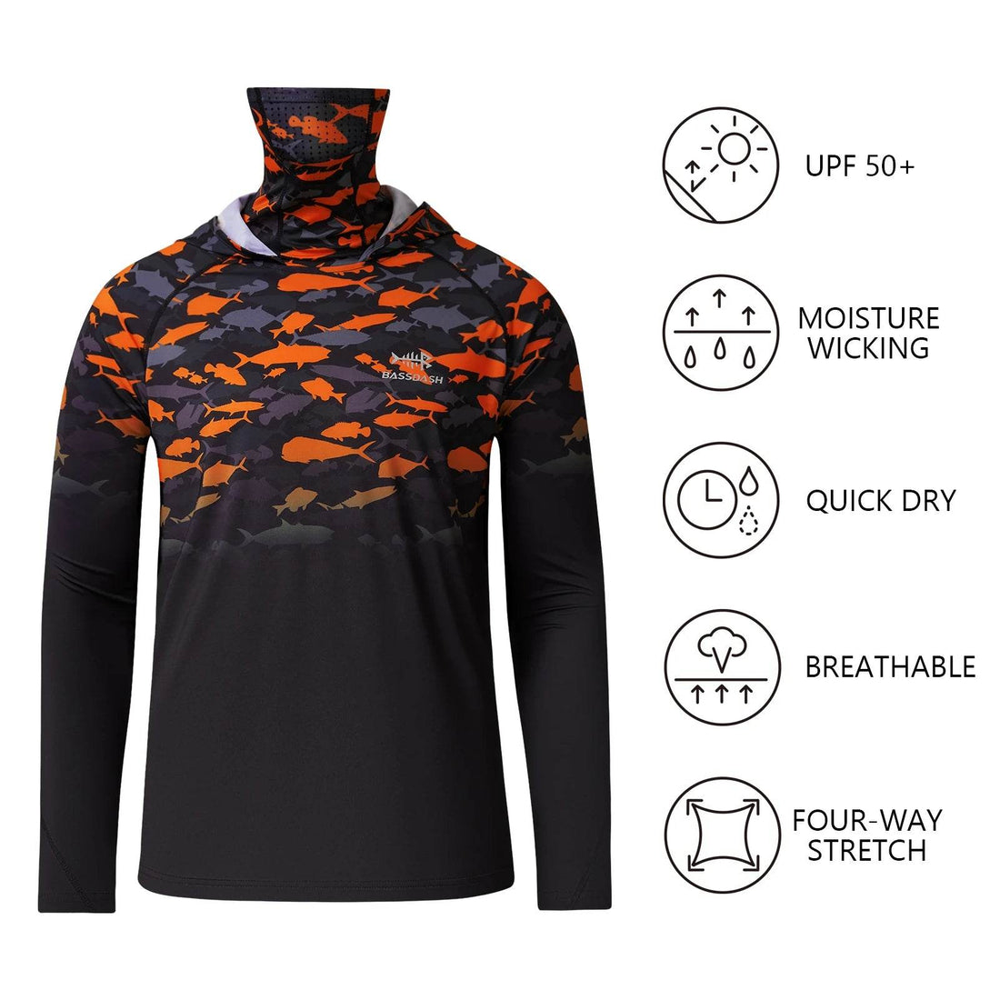 BASSDASH Youth UPF 50+ Hooded Shirt with Mask - Fish & Cheaps | Fishing & Outdoor Gear