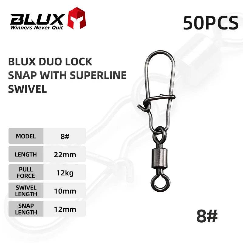 BLUX Quick Change Lock Snap with Superline Swivel – 50pcs - Fish & Cheaps | Fishing & Outdoor Gear