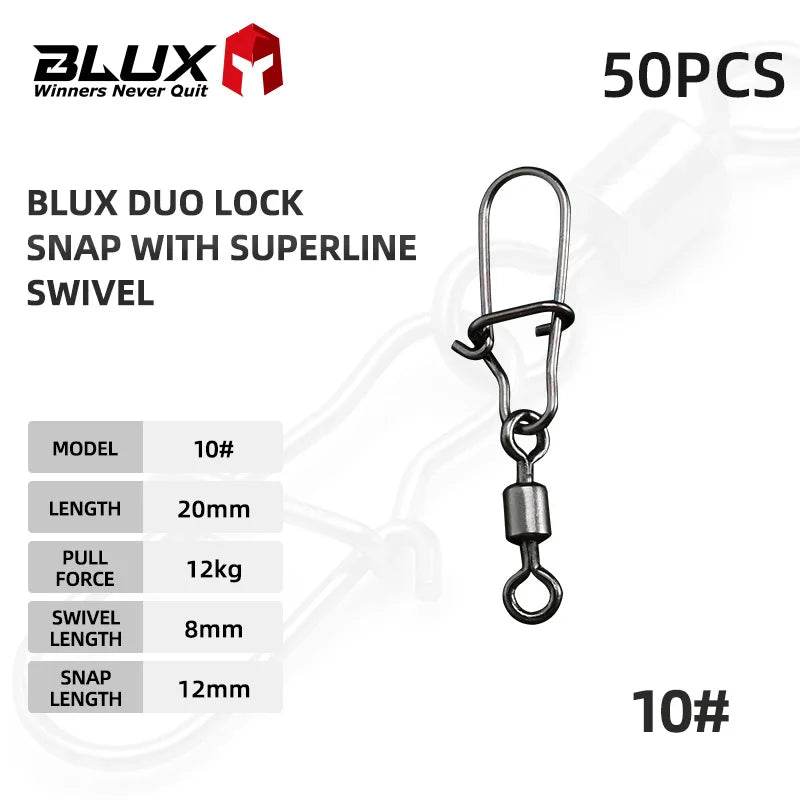 BLUX Quick Change Lock Snap with Superline Swivel – 50pcs - Fish & Cheaps | Fishing & Outdoor Gear