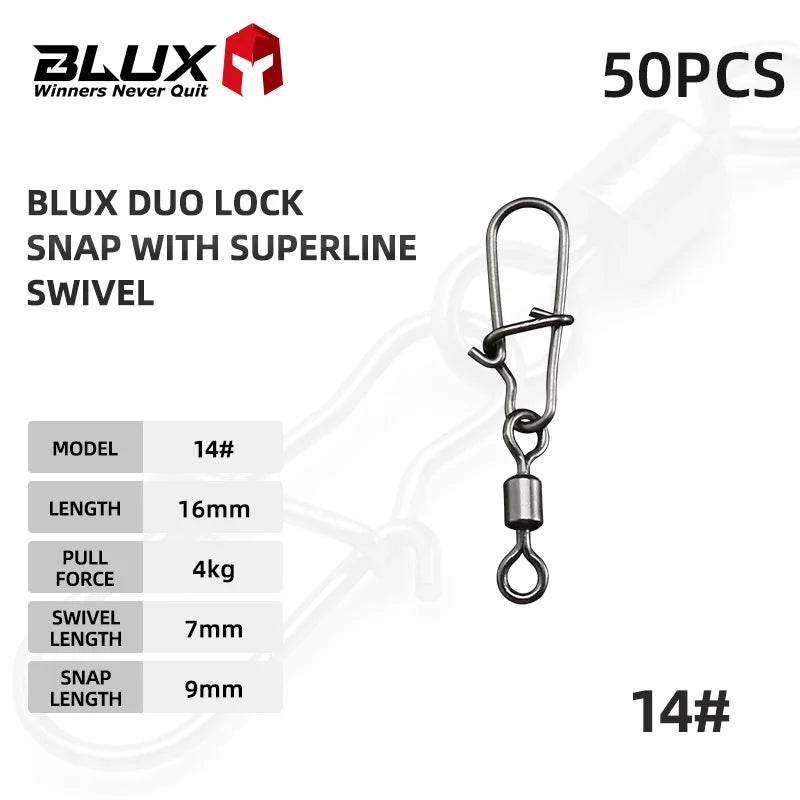 BLUX Quick Change Lock Snap with Superline Swivel – 50pcs - Fish & Cheaps | Fishing & Outdoor Gear