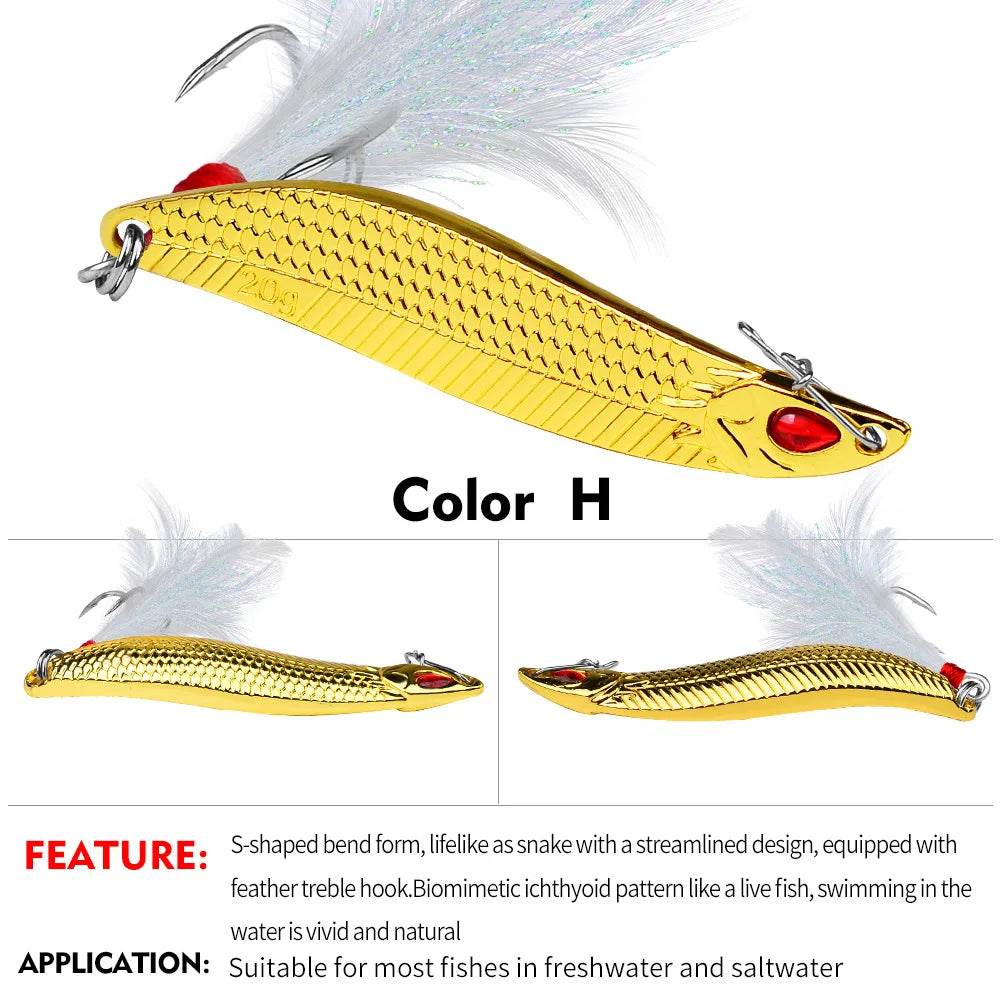 PROBEROS Spinner Spoon Metal Lure – Leech Feather Treble Hook - Fish & Cheaps | Fishing & Outdoor Gear