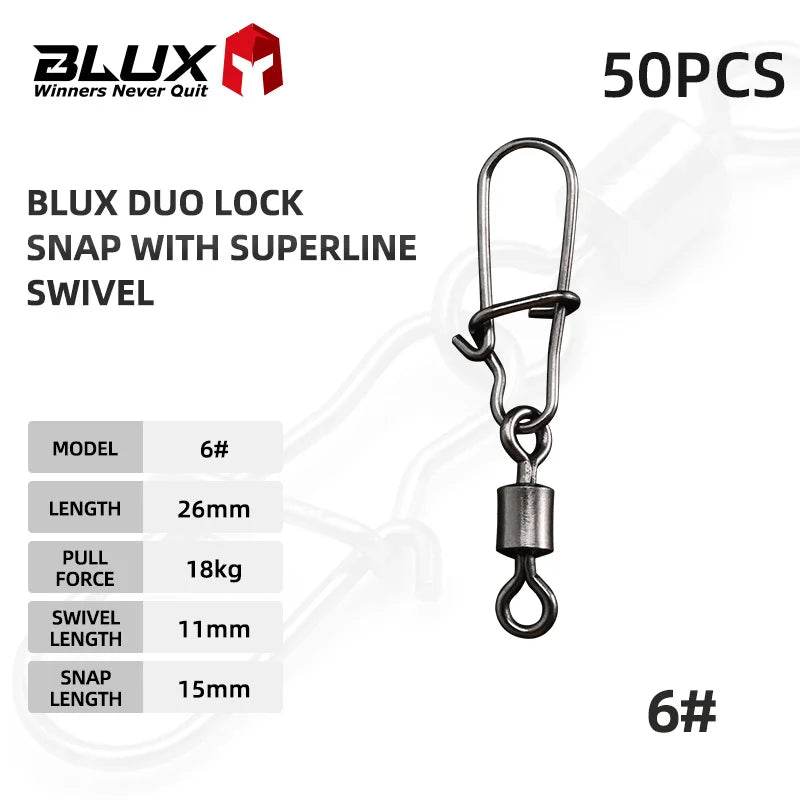 BLUX Quick Change Lock Snap with Superline Swivel – 50pcs - Fish & Cheaps | Fishing & Outdoor Gear
