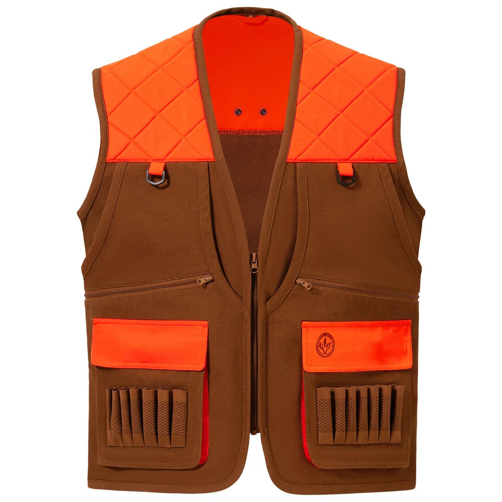 BASSDASH Blaze Orange & Brown Upland Hunting Vest - Fish & Cheaps | Fishing & Outdoor Gear