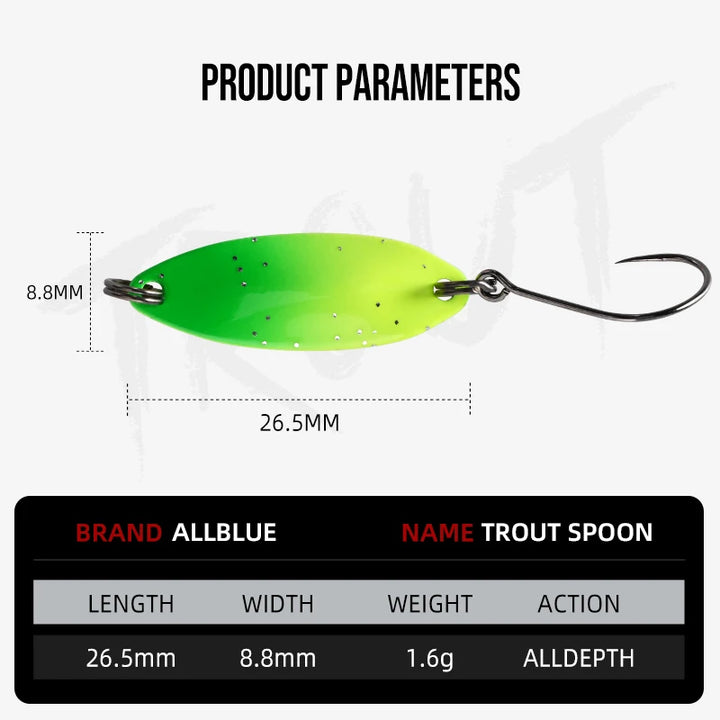 ALLBLUE IceFake 1.6g Brass Spoon Metal Fishing Lure – Trout Lure