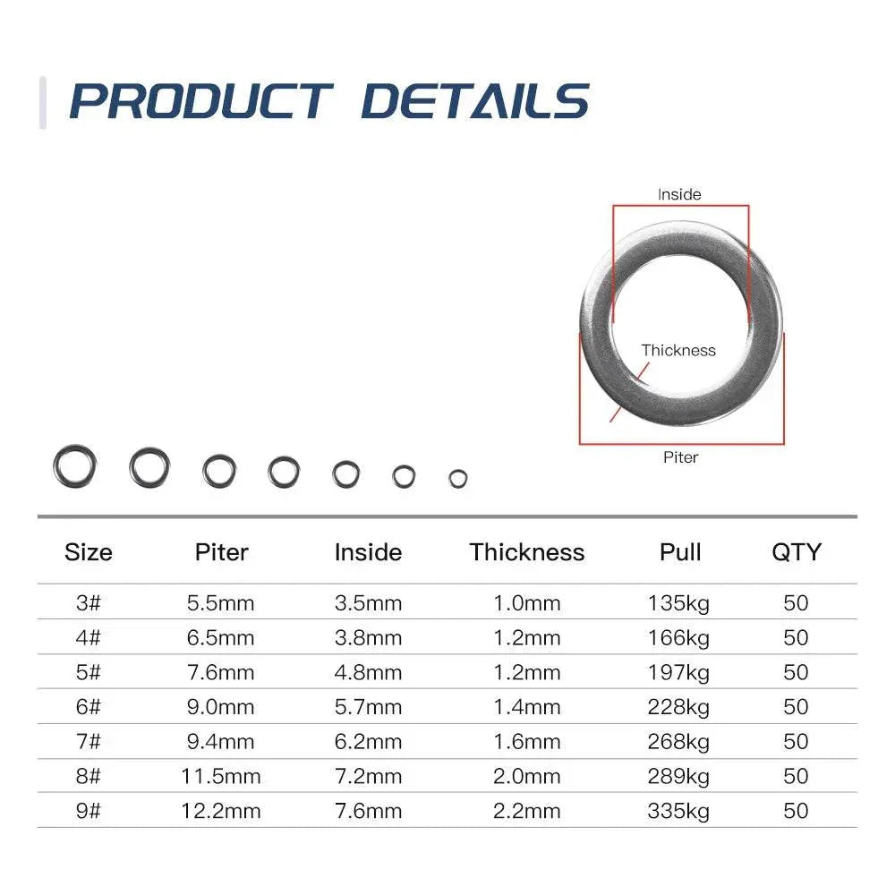 Noeby Heavy Duty Stainless Solid Ring (50 Pack) - Fish & Cheaps | Fishing & Outdoor Gear
