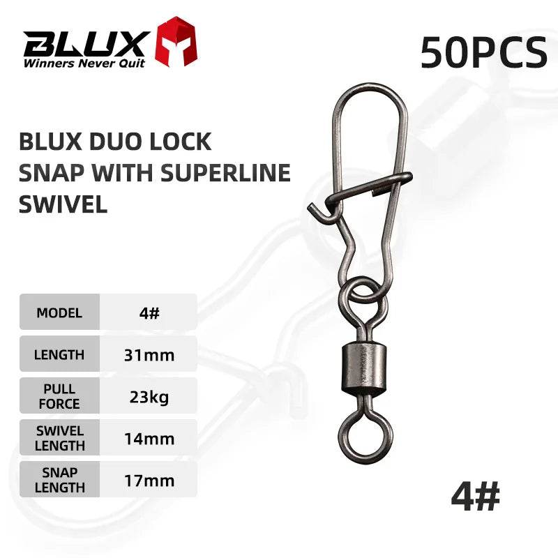 BLUX Quick Change Lock Snap with Superline Swivel – 50pcs - Fish & Cheaps | Fishing & Outdoor Gear