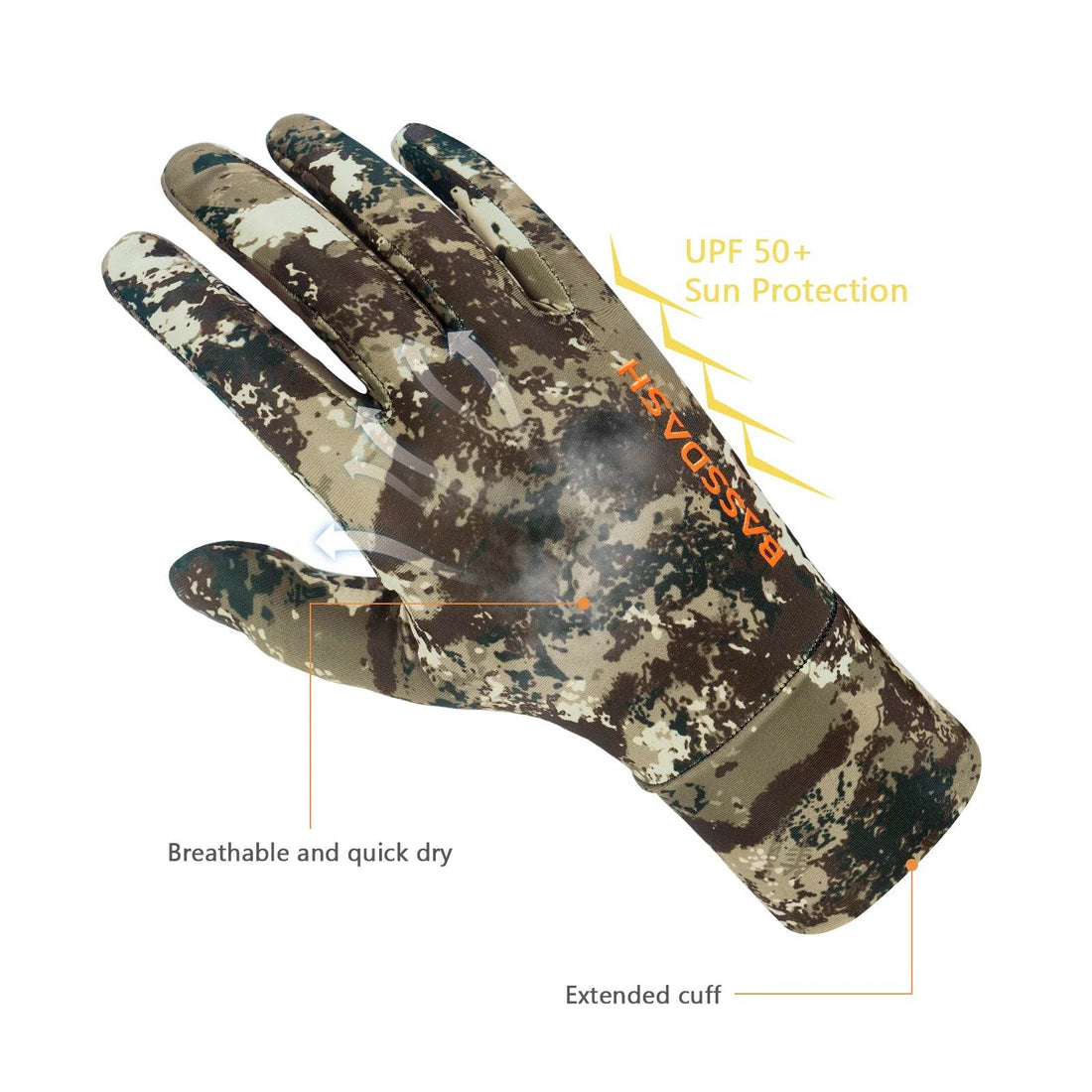 Bassdash Men’s Lightweight UPF 50+ Camo Gloves - Fish & Cheaps | Fishing & Outdoor Gear