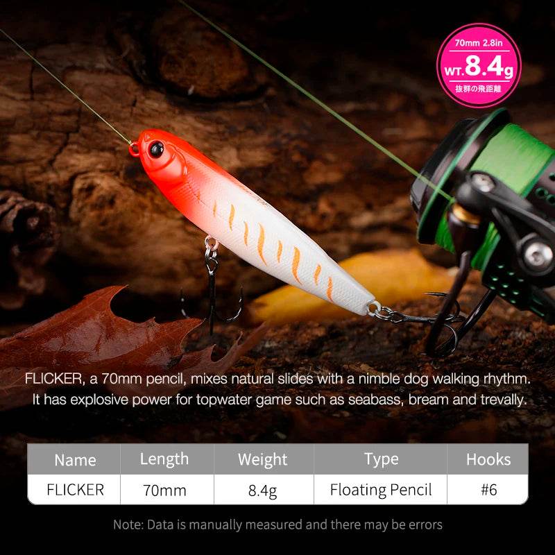 TSURINOYA FLICKER 70F Z Dog Topwater Walker - Fish & Cheaps | Fishing & Outdoor Gear