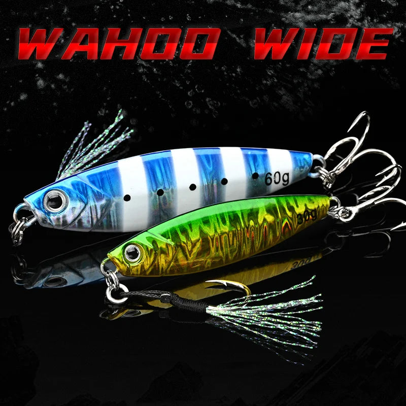 ALLBLUE WAHOO Wide Metal Jig Shore Jigging Spoon 20G 30G 40G 60G Casting Drag Sea Bass Lure Artificial Bait Fishing Tackle